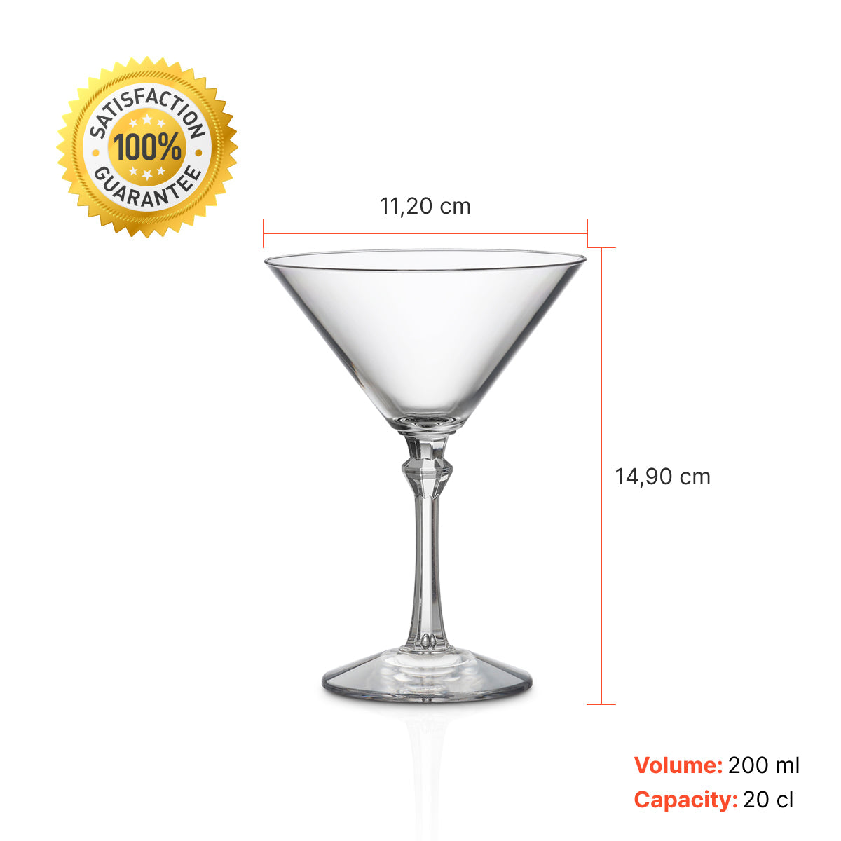 Copo Daiquiri Liffe Transparente 20 cl com medidas de 11,20 cm e 14,90 cm