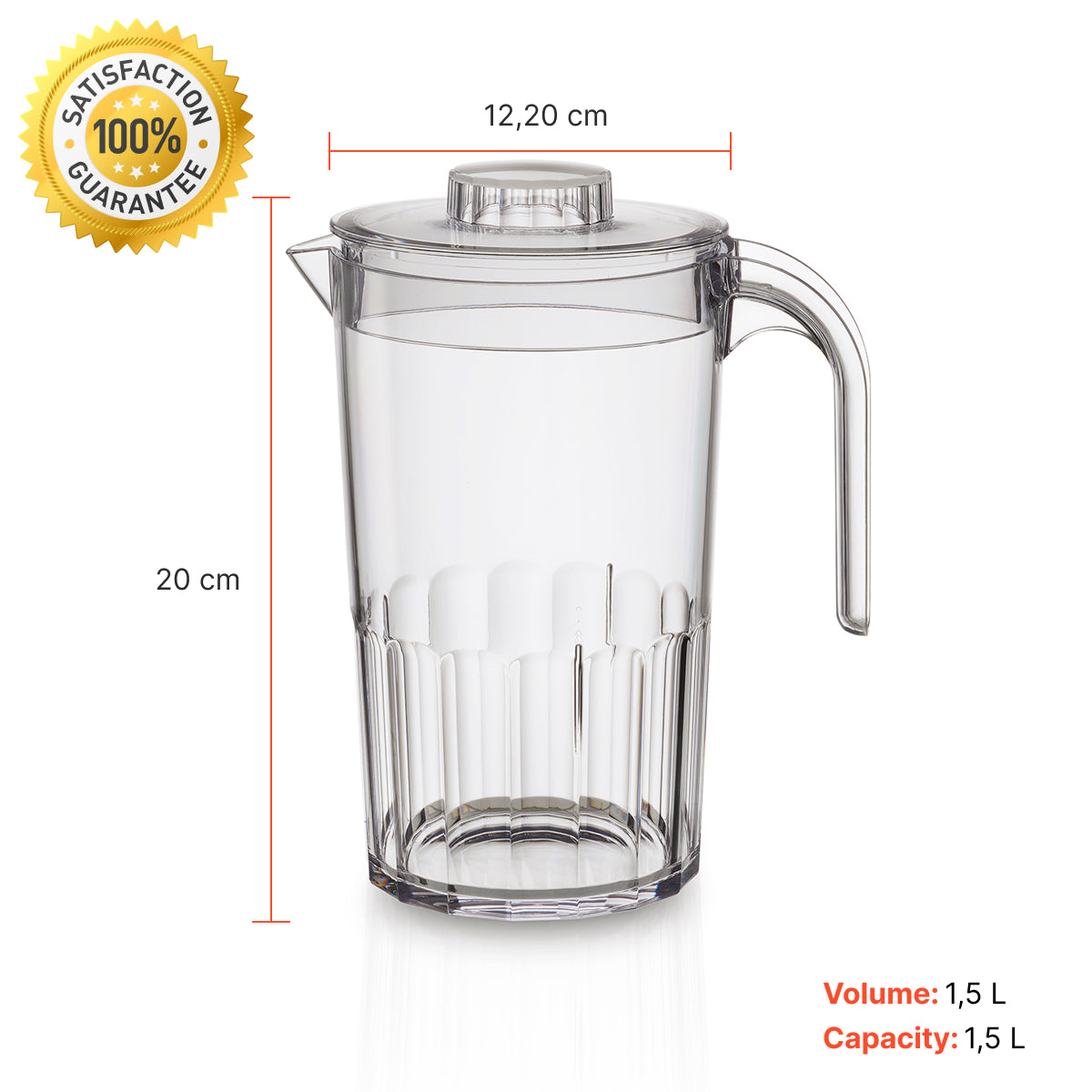 Jarro com Tampa Liffe Transparente 1,5L com medidas e capacidade