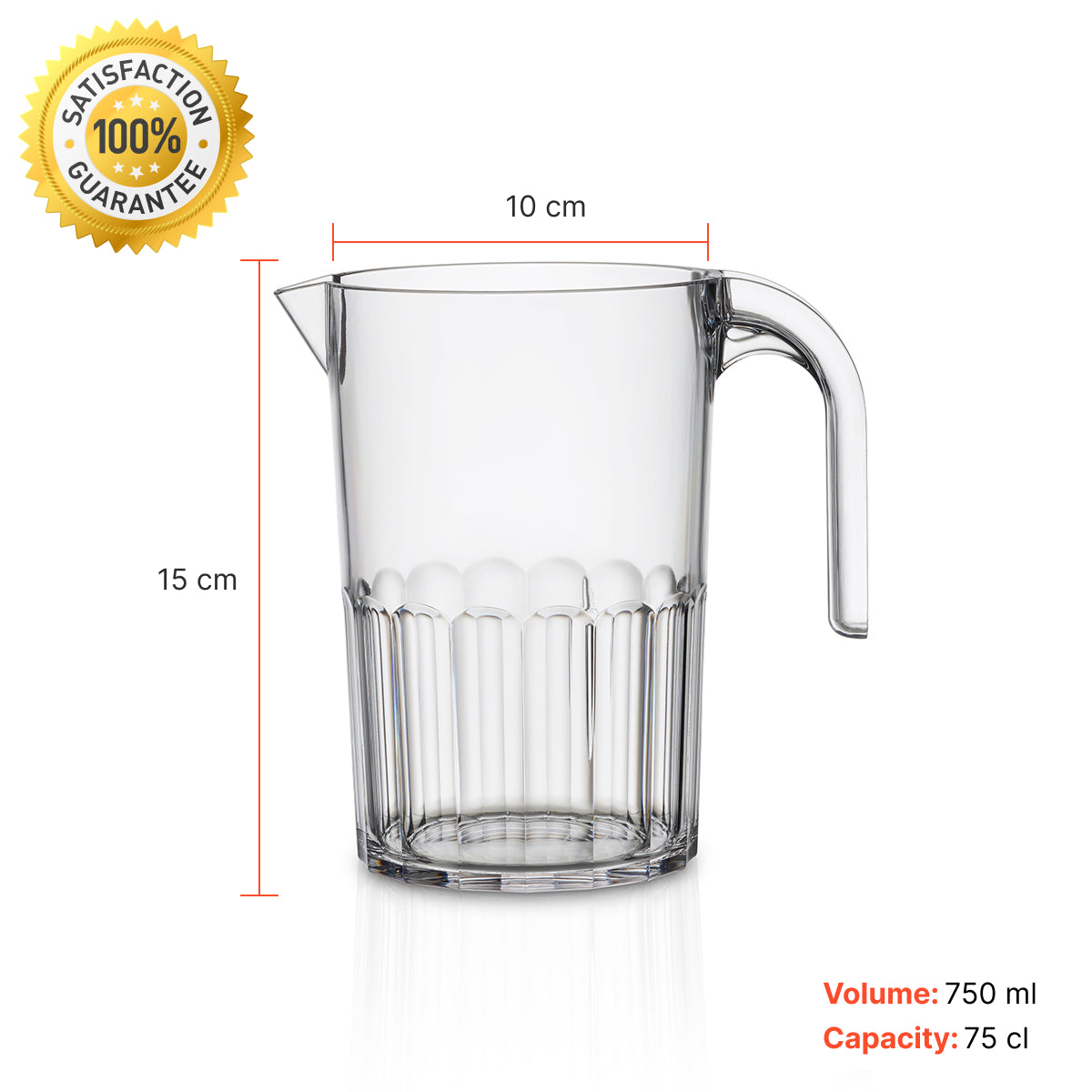 Jarro transparente Liffe de 75 cl com medidas de 10 cm e 15 cm