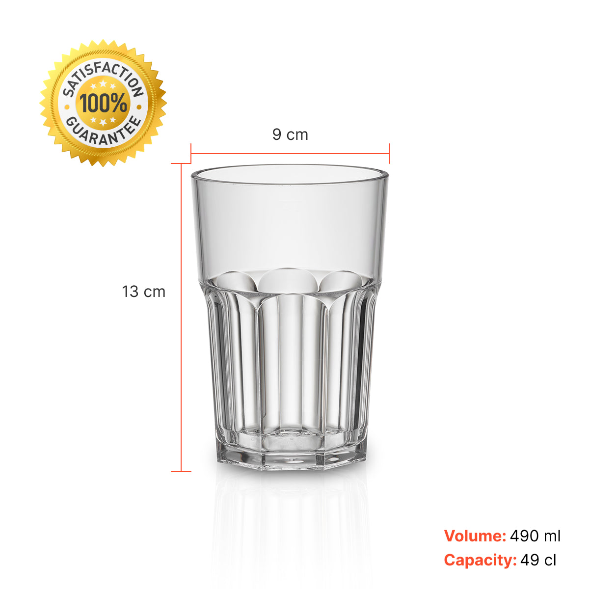 Copo Graniti Liffe transparente com capacidade de 490 ml, dimensões de 13 cm de altura e 9 cm de diâmetro.