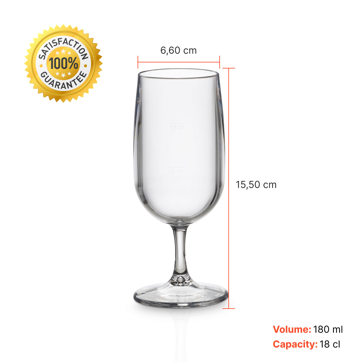 Copo Catavinos Liffe Transparente 18 cl com altura de 15,50 cm e diâmetro de 6,60 cm , ideal para bebidas de festa, com capacidade de 18 cl e volume de 180 ml, apresentado em fundo branco.