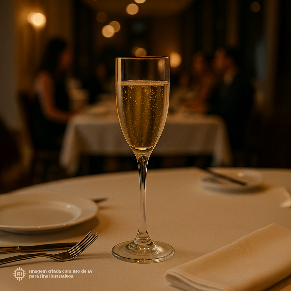 Copo de champanhe Liffe transparente 15 cl em um jantar elegante