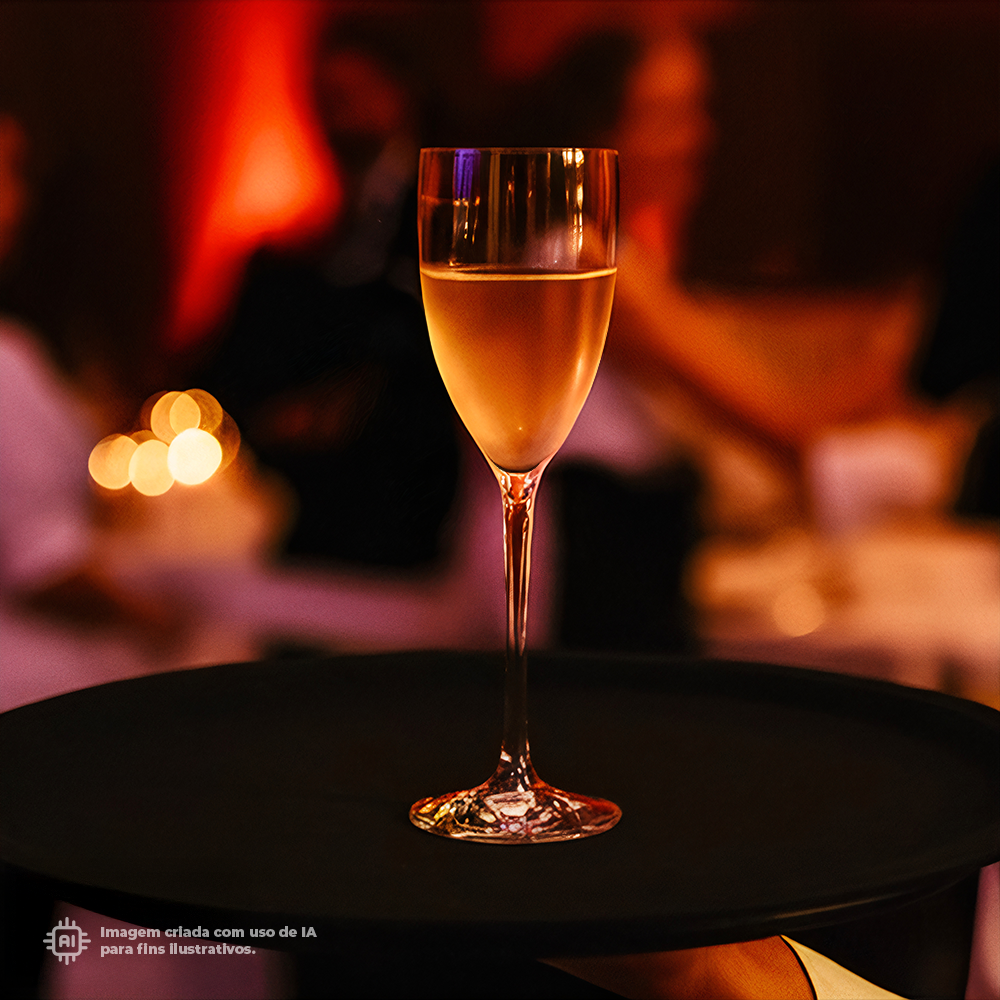 Copo de champanhe Liffe transparente 12 cl em um jantar elegante