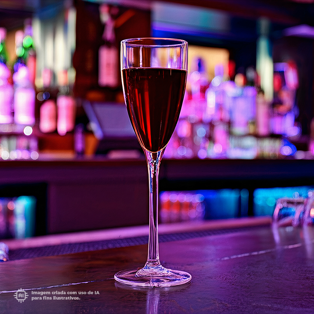 Copo de champanhe transparente Liffe de 12 cl em um bar