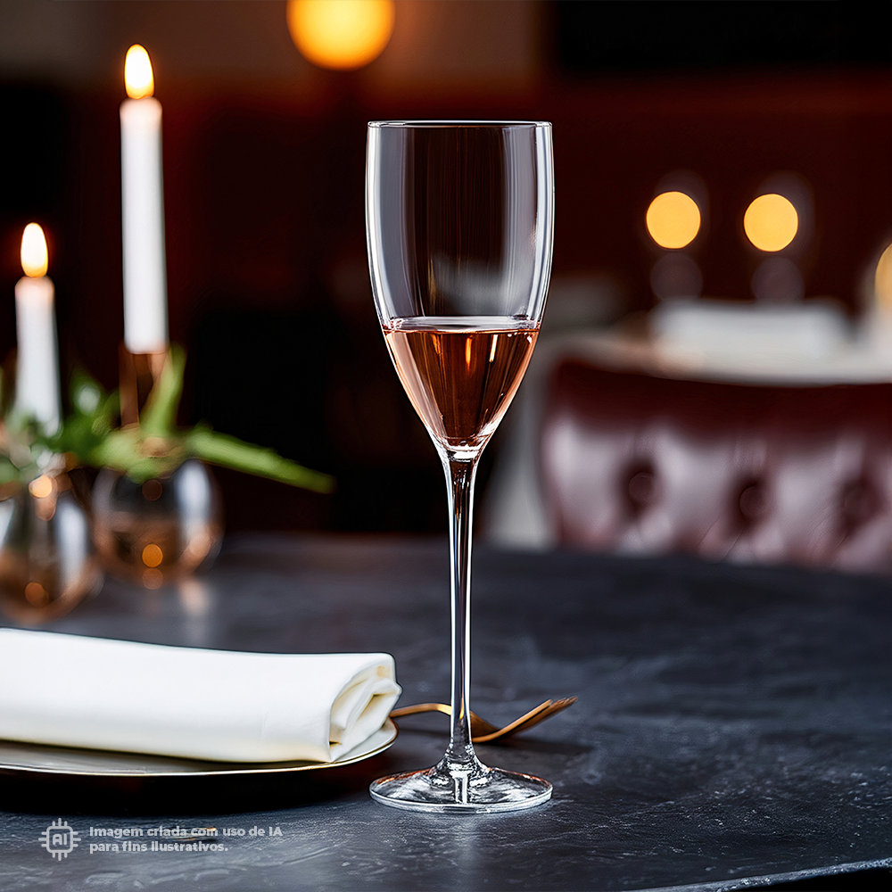 Copo de champanhe Liffe transparente 12 cl em um cenário elegante