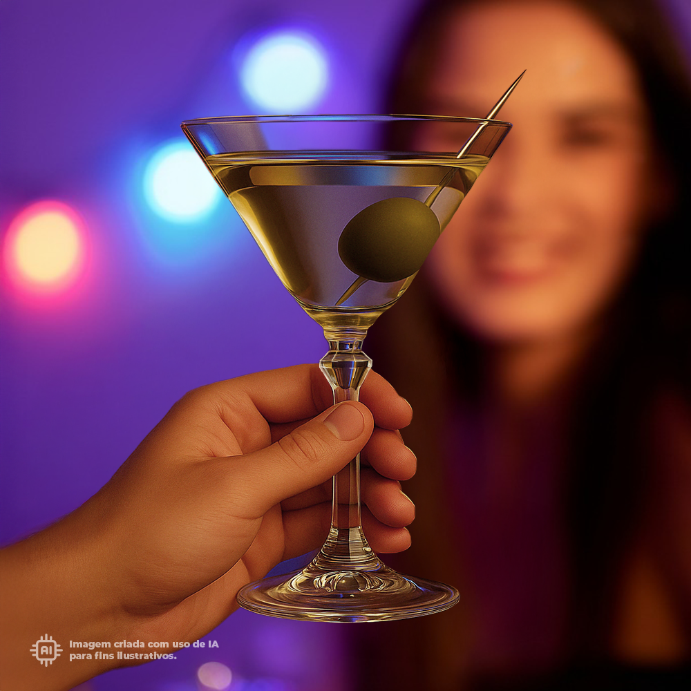 Copo Daiquiri Liffe Transparente 20 cl com um martini e uma azeitona