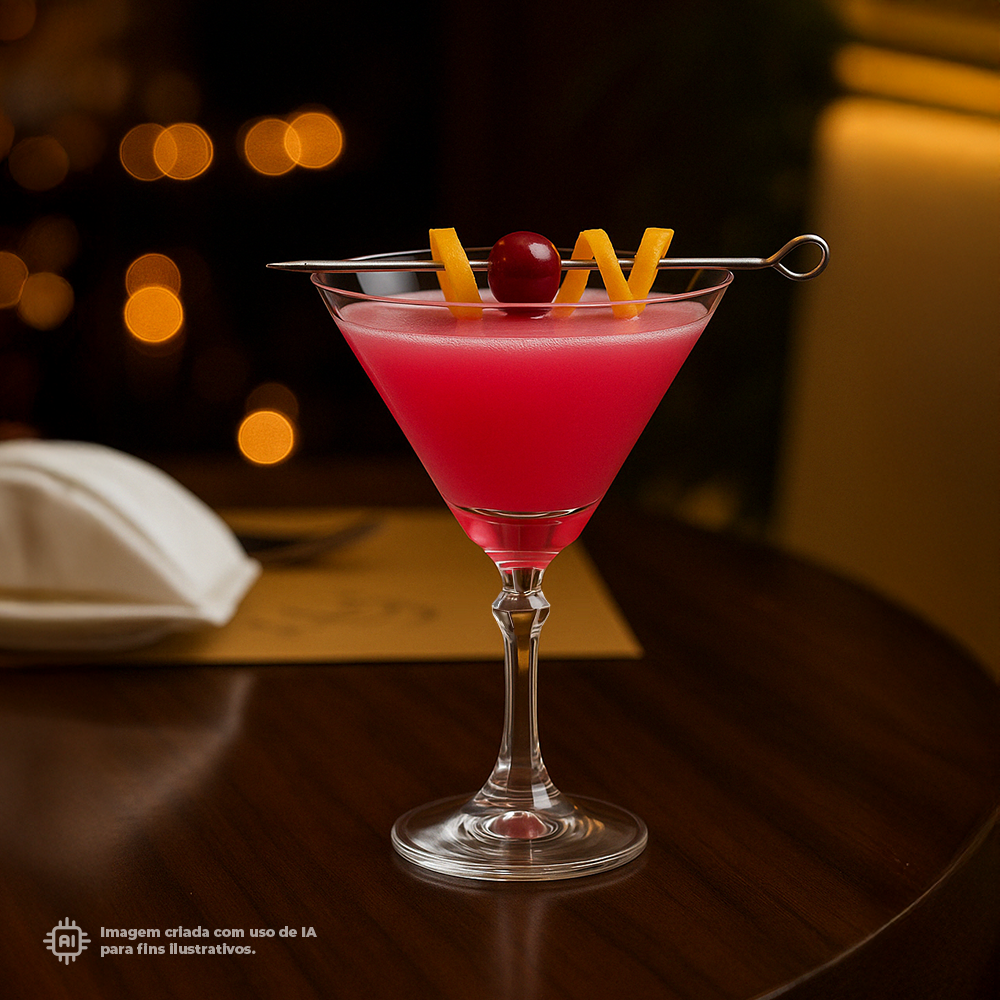 Copo Daiquiri Liffe Transparente 20 cl com coquetel vermelho e cereja