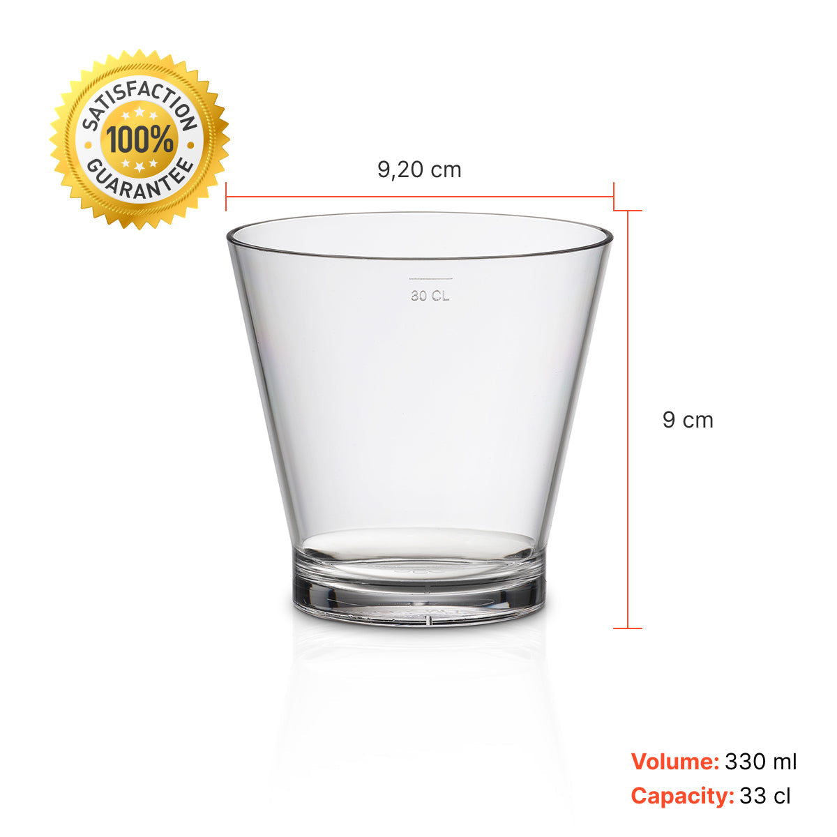 Copo Caipirinha Liffe Transparente 33 cl com medidas detalhadas