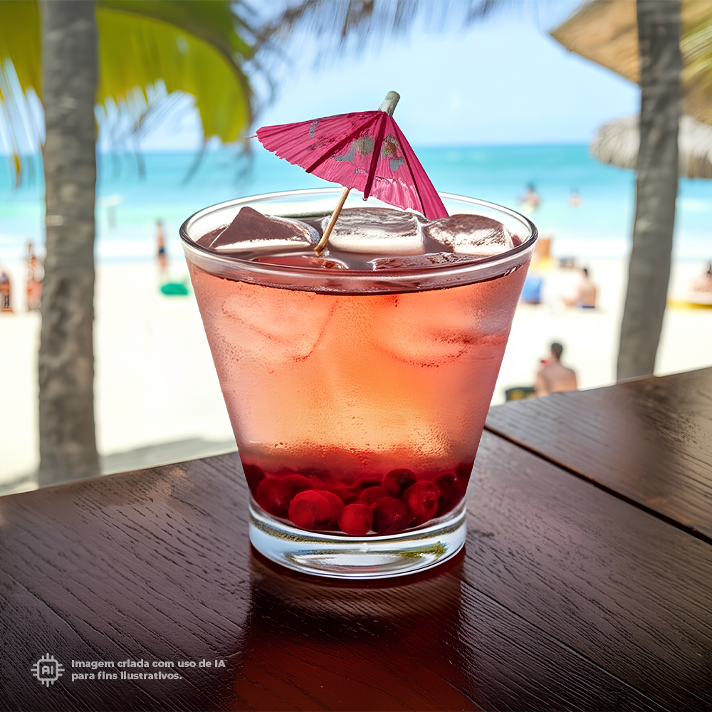 Copo Caipirinha Liffe Transparente 33 cl em um cenário de praia