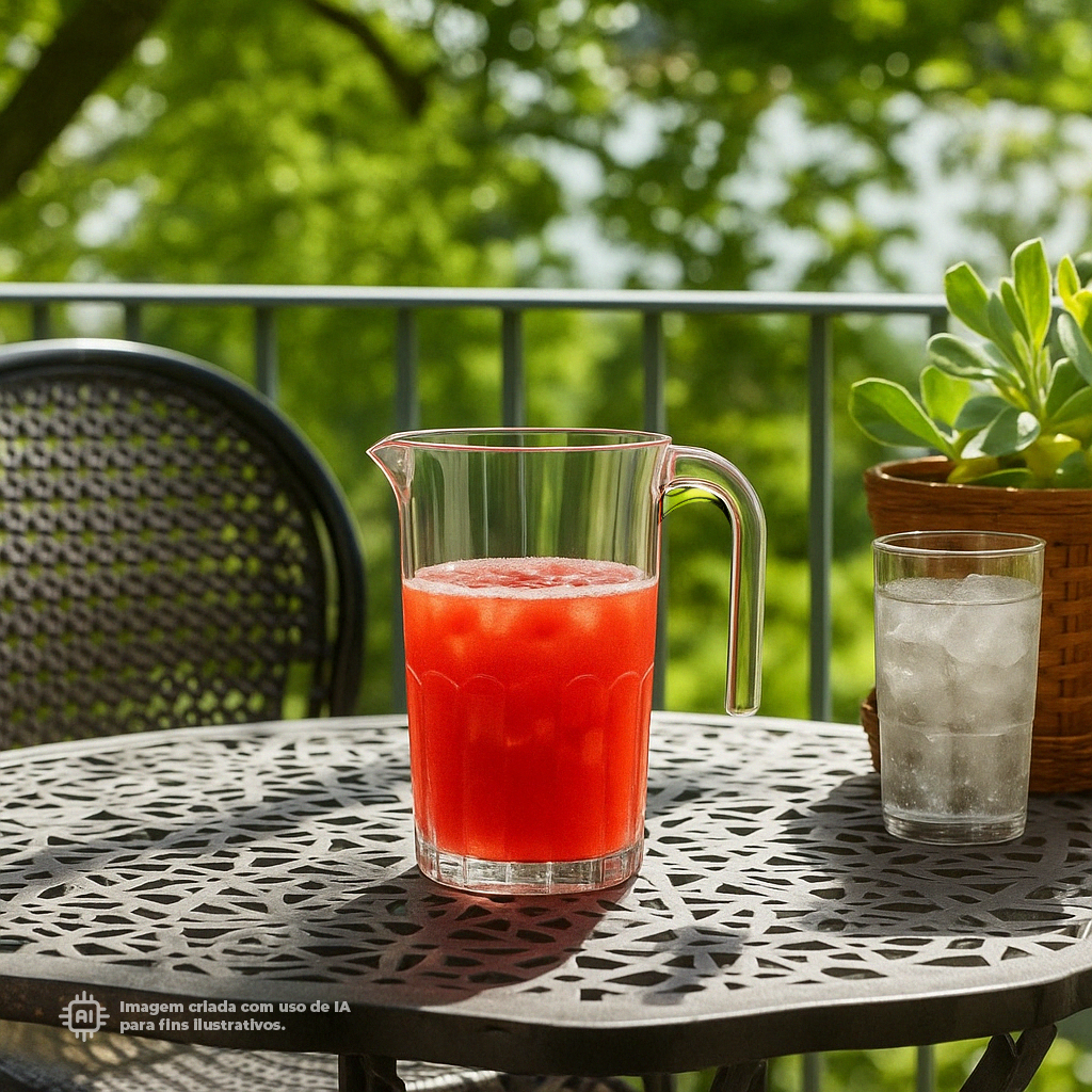 Jarro Liffe Transparente 75 cl com sumo de frutas vermelhas em varanda