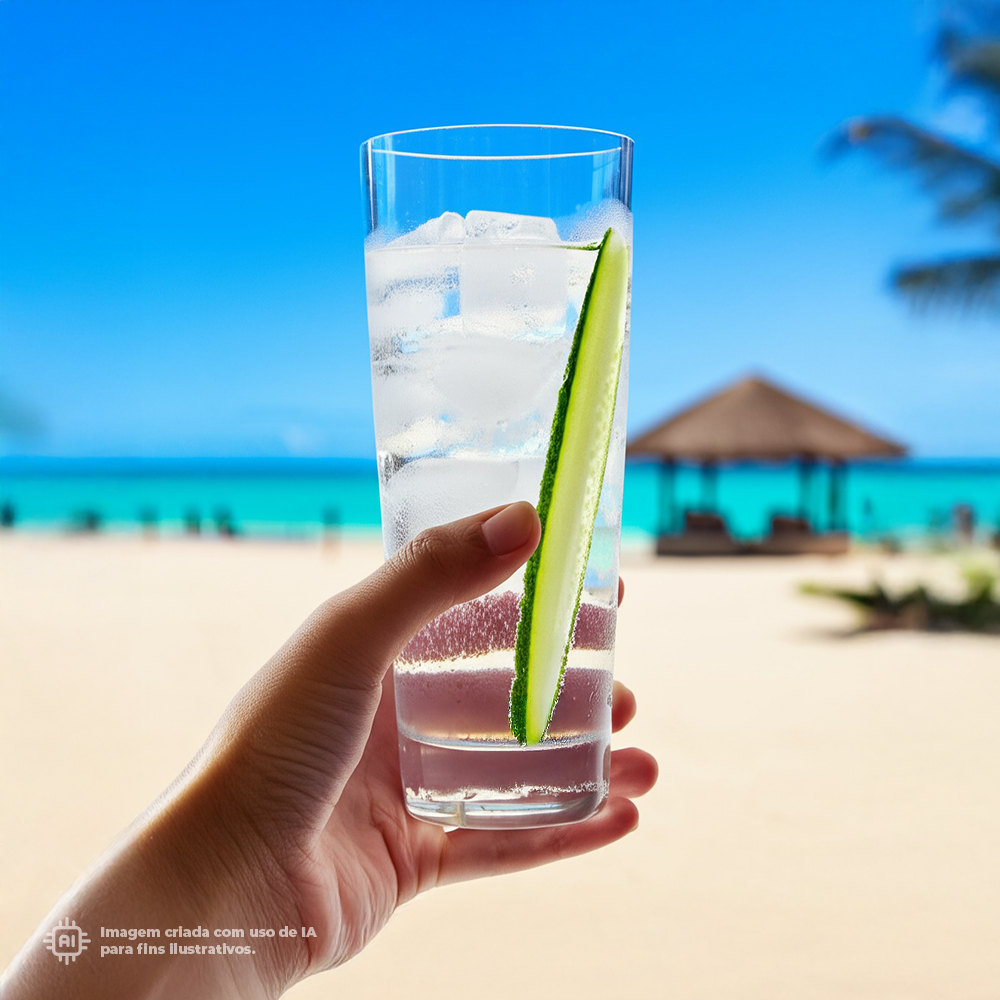 Copo Pint Liffe Transparente 56 cl com gelo e pepino na praia