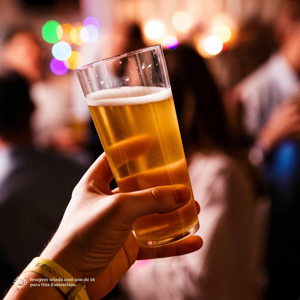 Copo Pint Liffe Transparente 56 cl cheio de cerveja em ambiente de festa