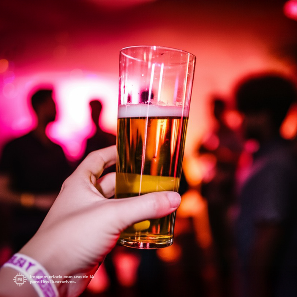 Copo Pint Liffe Transparente 56 cl com cerveja em festa noturna