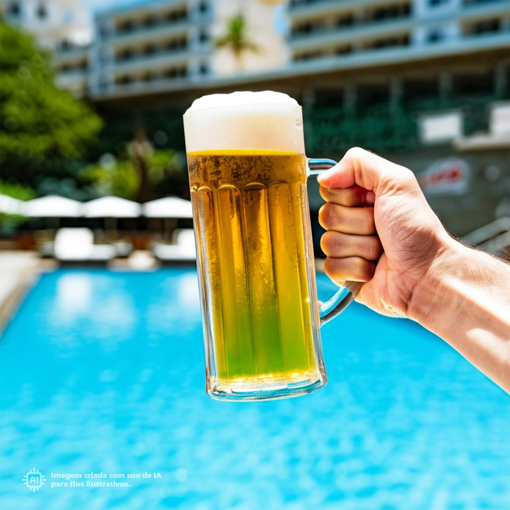 Caneca transparente de cerveja Liffe com 56 cl em um dia ensolarado