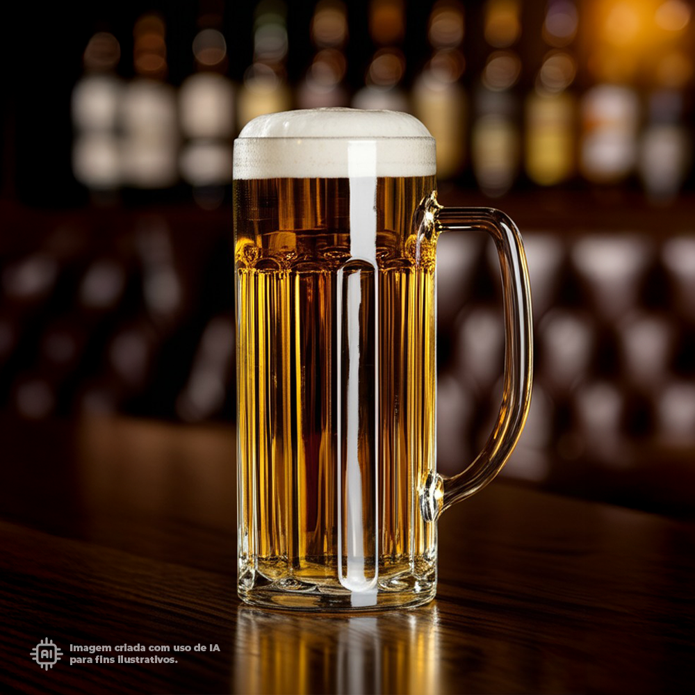 Caneca transparente de cerveja Liffe com 56 cl em um bar