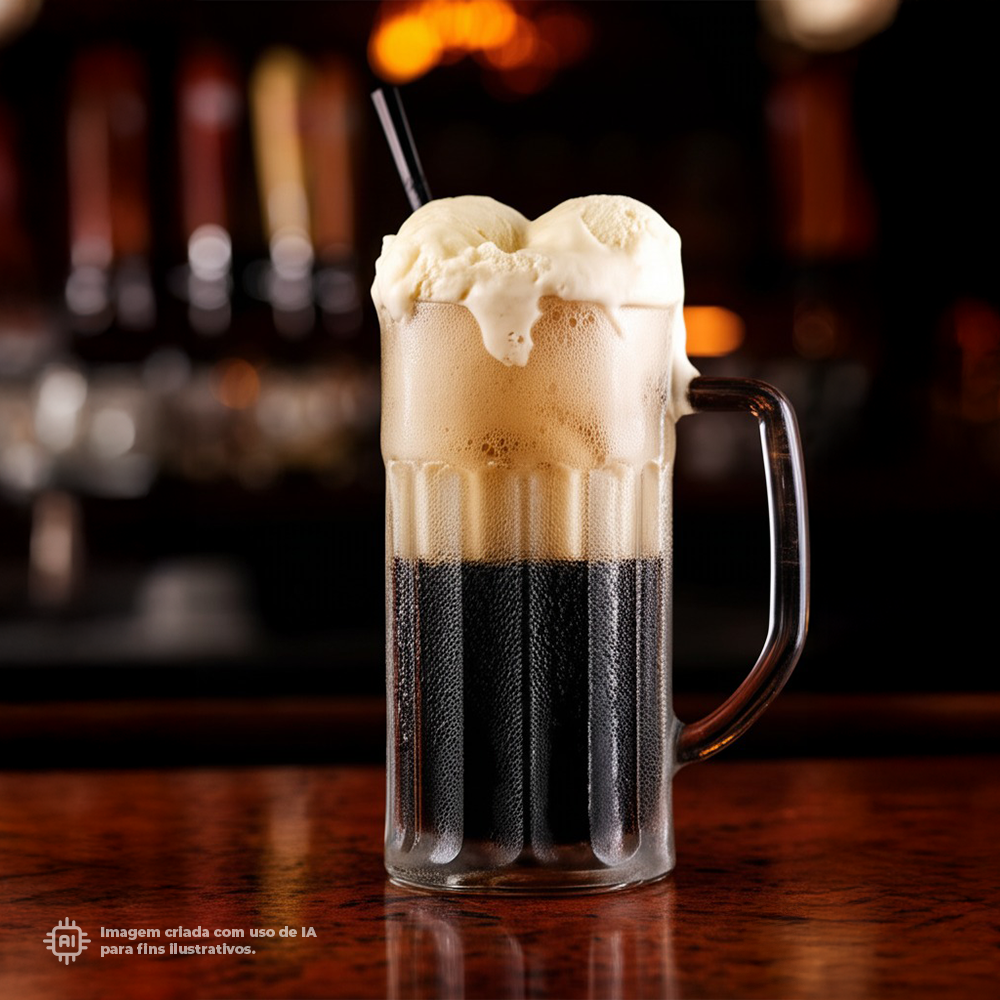 Caneca transparente de cerveja Liffe com 56 cl, sobre fundo escuro de bar