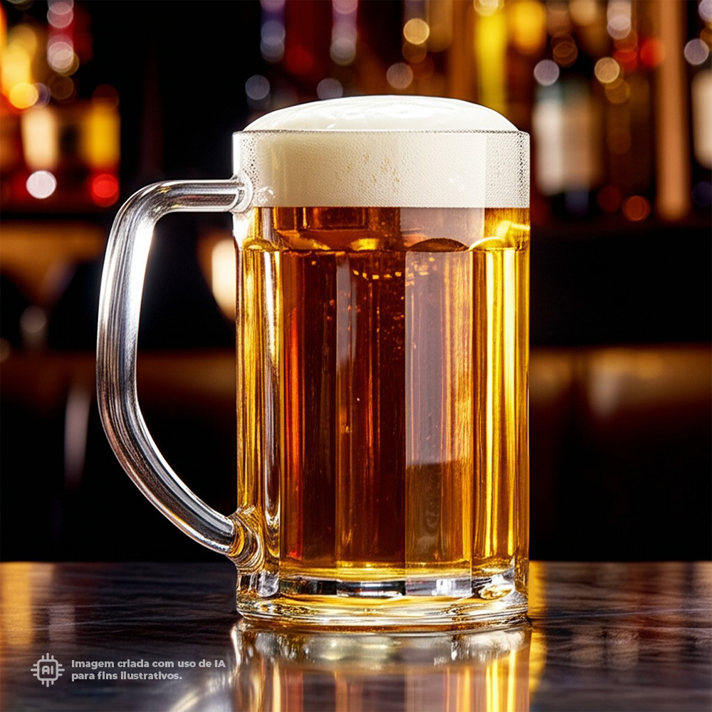 Caneca transparente de cerveja Liffe de 35 cl cheia de espuma