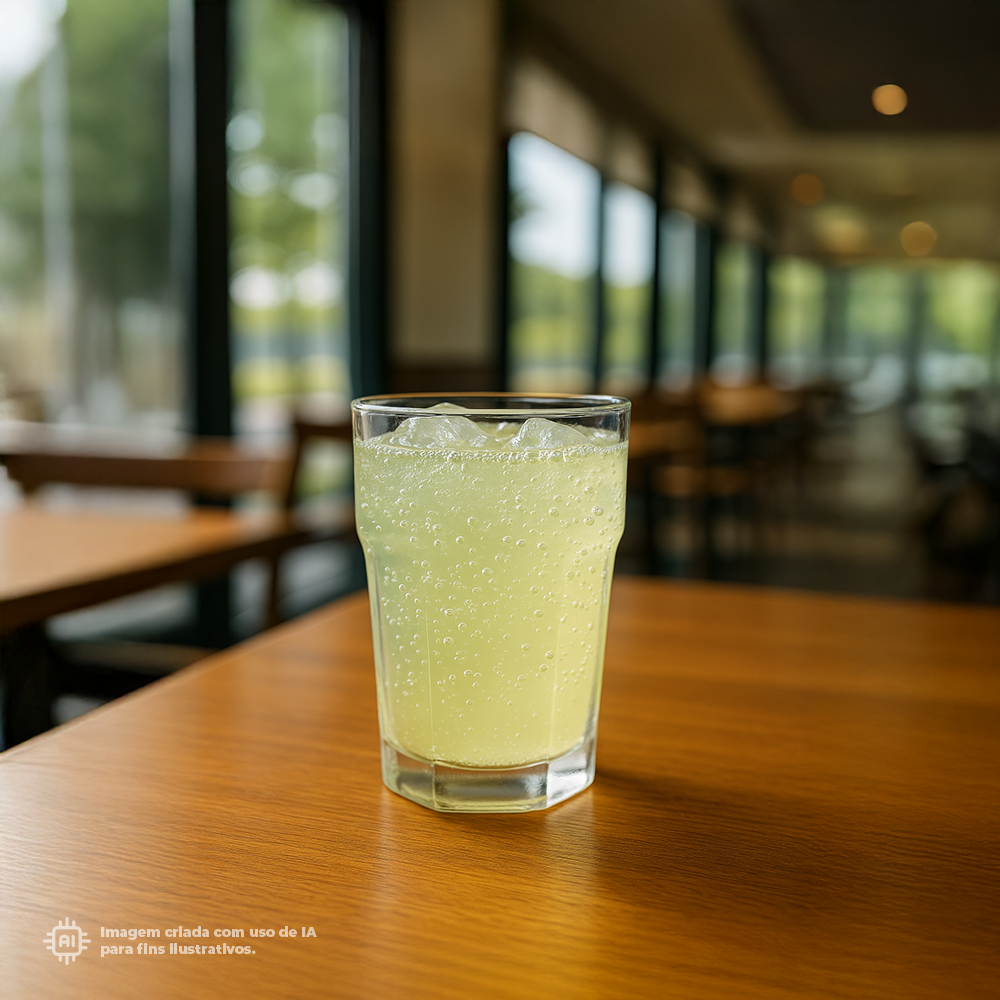 Copo Graniti Liffe Transparente 49 cl com limonada sobre mesa de madeira