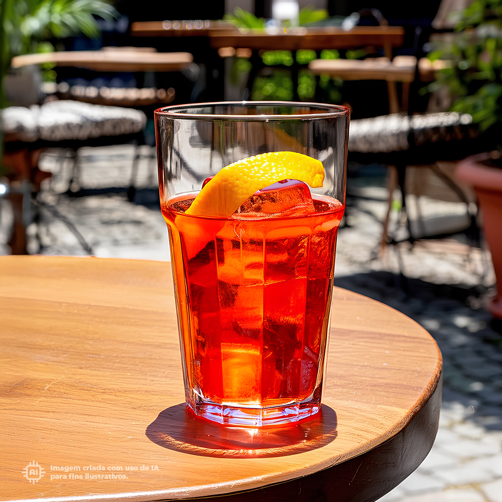 Copo Standard Liffe Transparente 30 cl com um coquetel vermelho e limão.