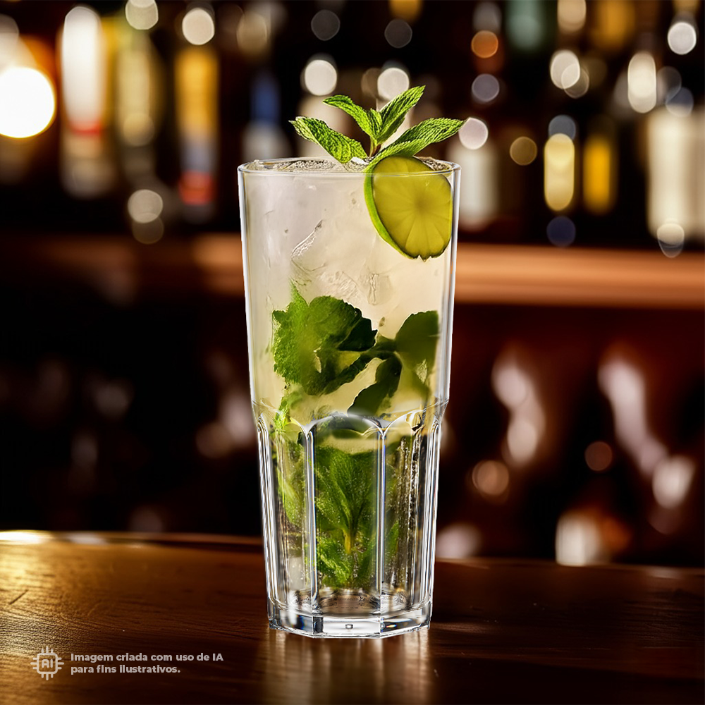 Copo Graniti Liffe Transparente 47 cl com um coquetel refrescante em um bar
