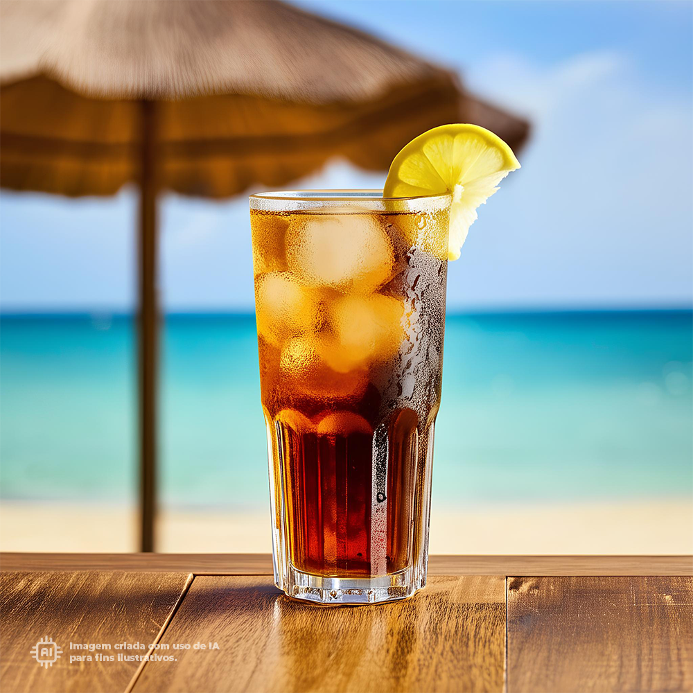 Copo Graniti Liffe Transparente 47 cl com limonada na praia, ideal para momentos relaxantes.