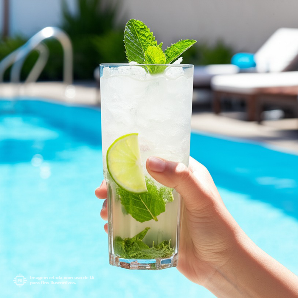 Copo transparente Graniti Liffe 47 cl com coquetel de lima e hortelã