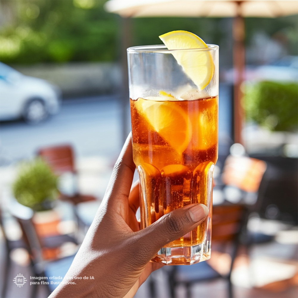 Copo transparente Graniti Liffe 47 cl com limonada gelada ao ar livre