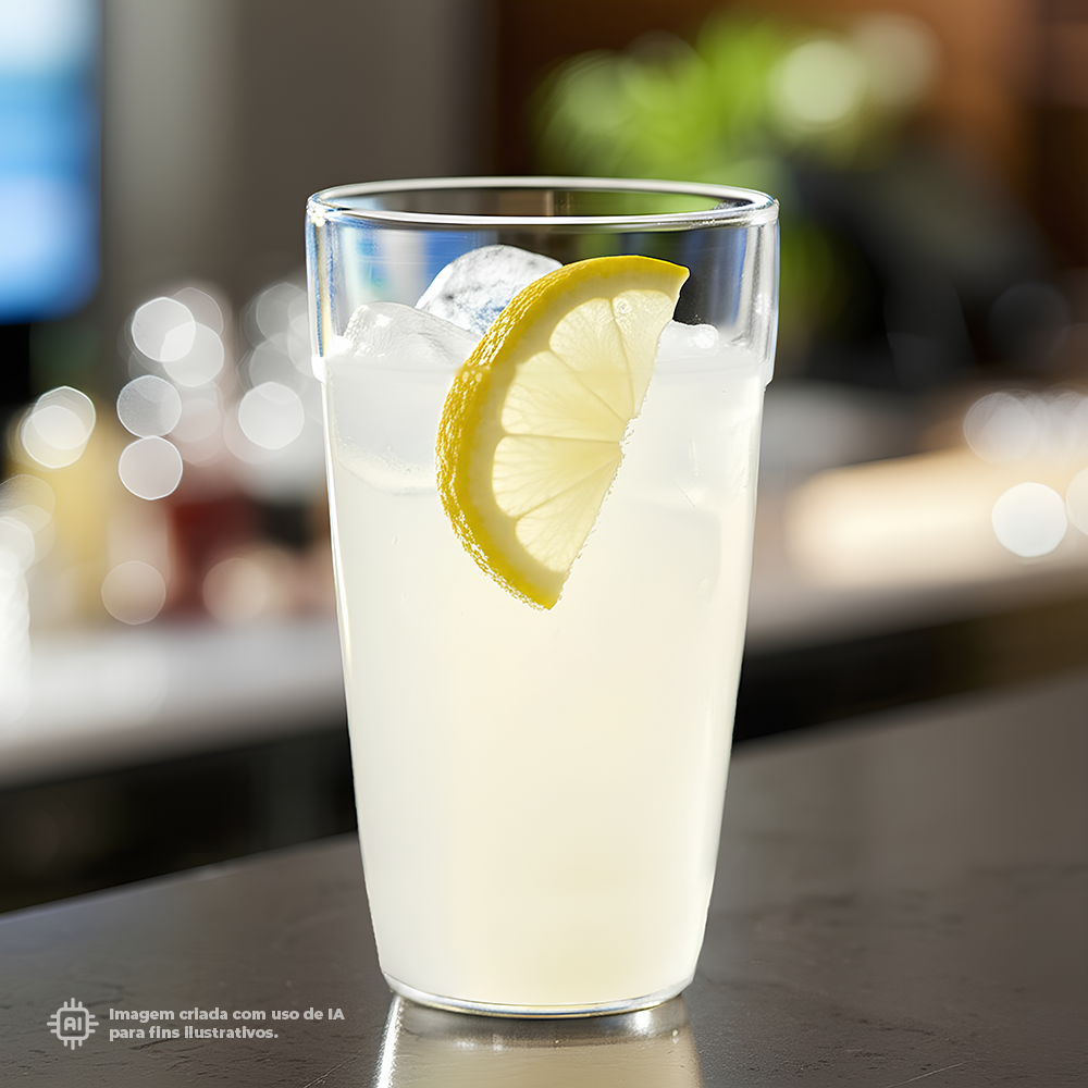 Copo transparente ECO Liffe de 33 cl com limonada e gelo