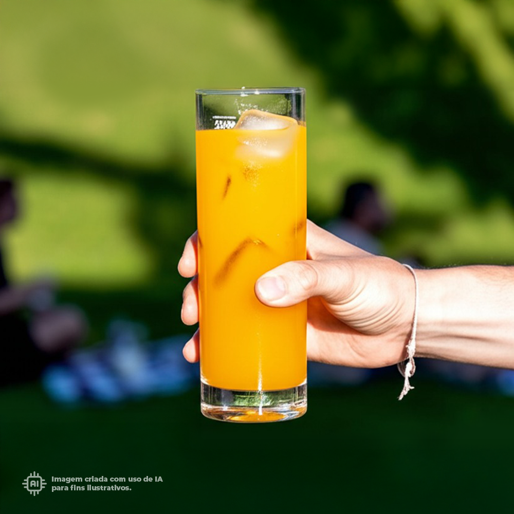 Copo Tubo Liffe Transparente 22 cl cheio de sumo de laranja