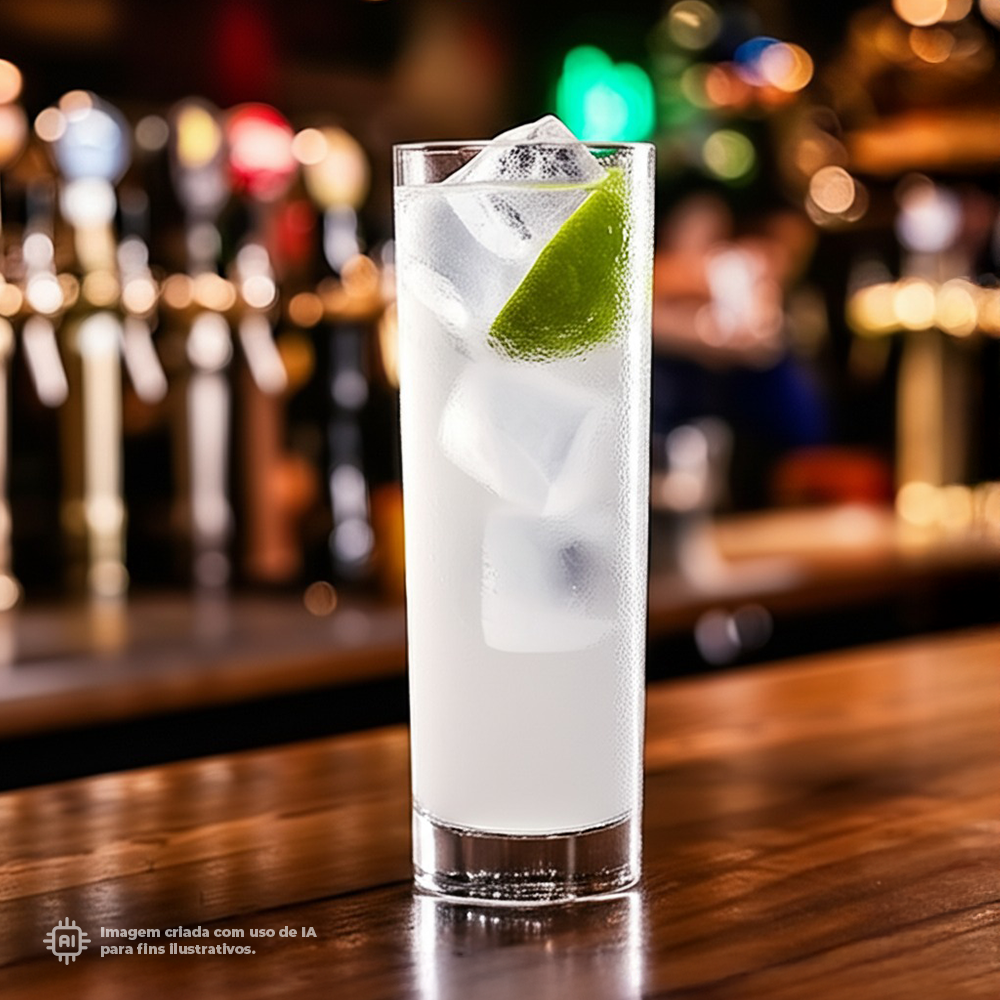 Copo Tubo Liffe Transparente 22 cl com gelo e limão em bar