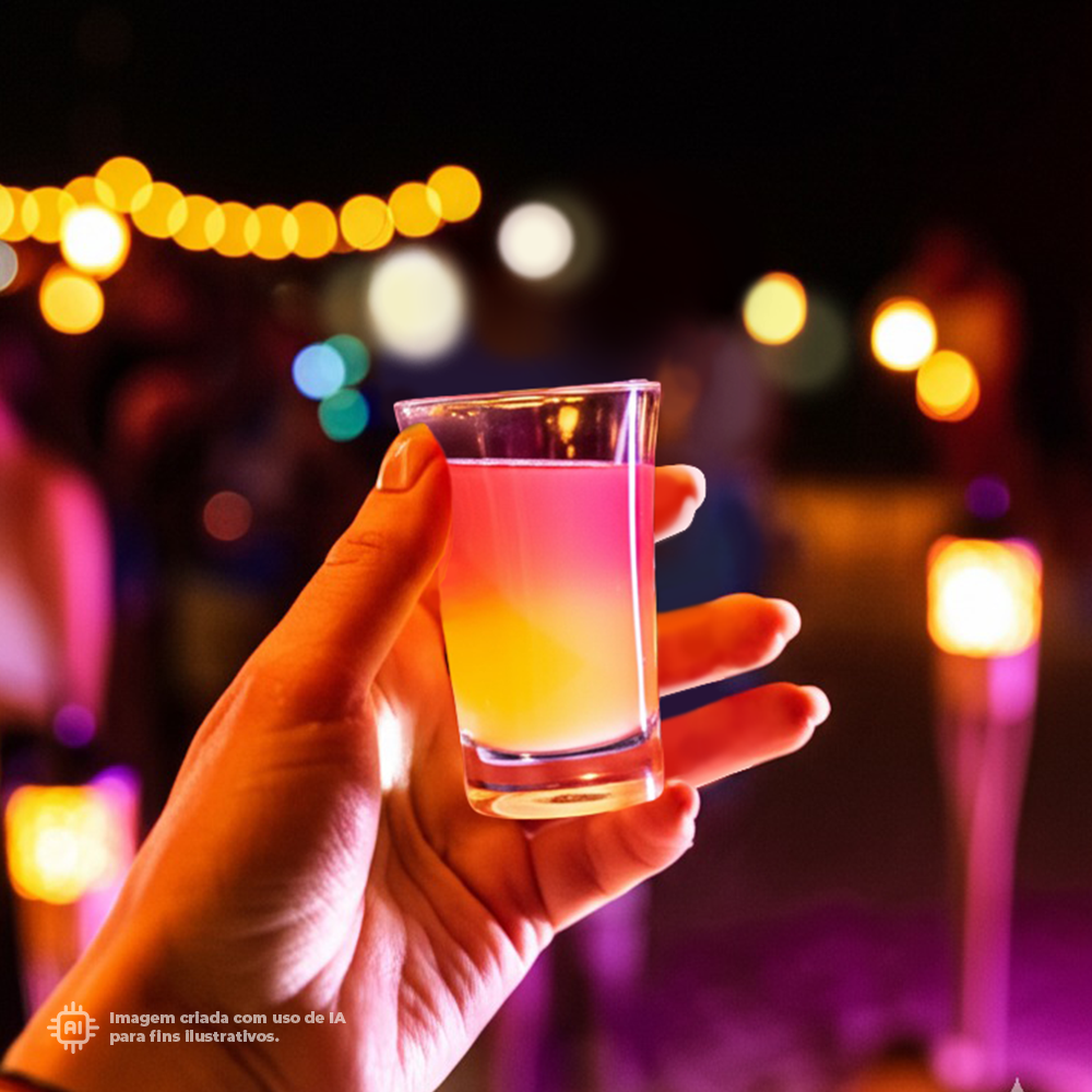Copo shot transparente Liffe de 5 cl em uma festa noturna.