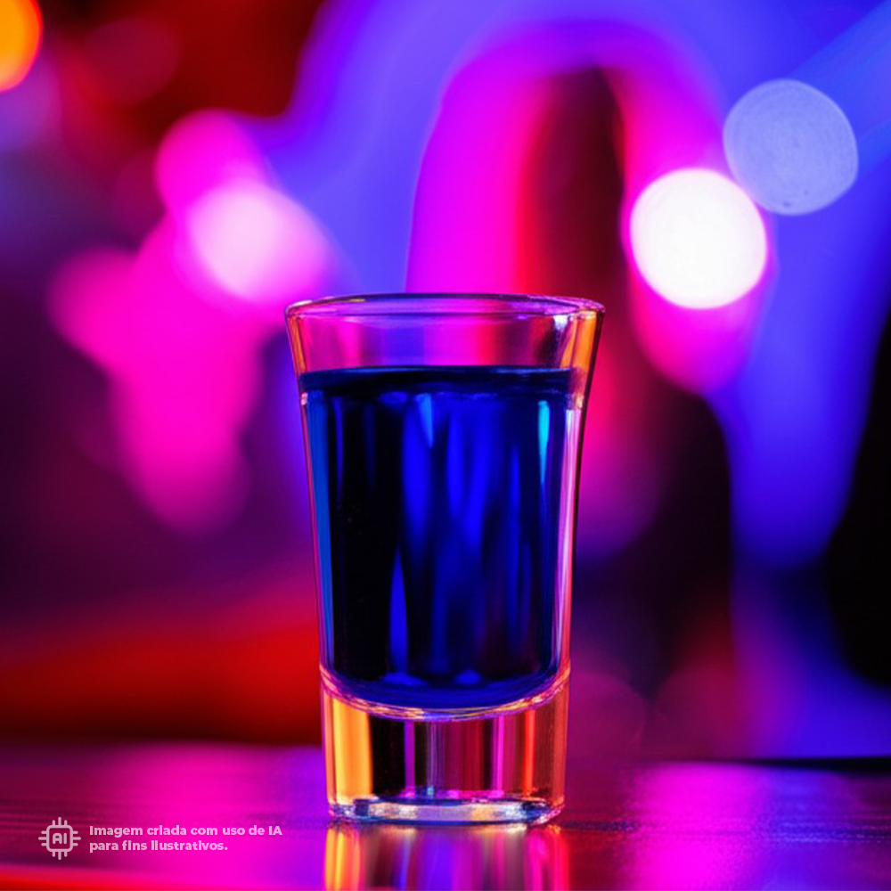 Copo shot transparente Liffe de 5 cl em fundo de luzes de festa