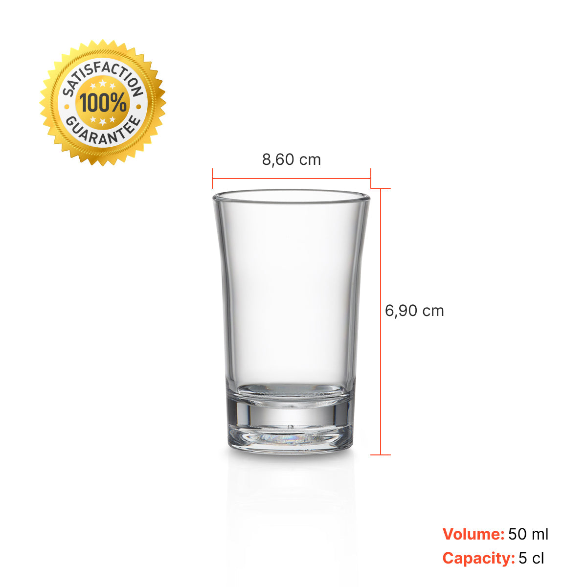 Copo shot transparente Liffe de 5 cl com medidas de altura e diâmetro