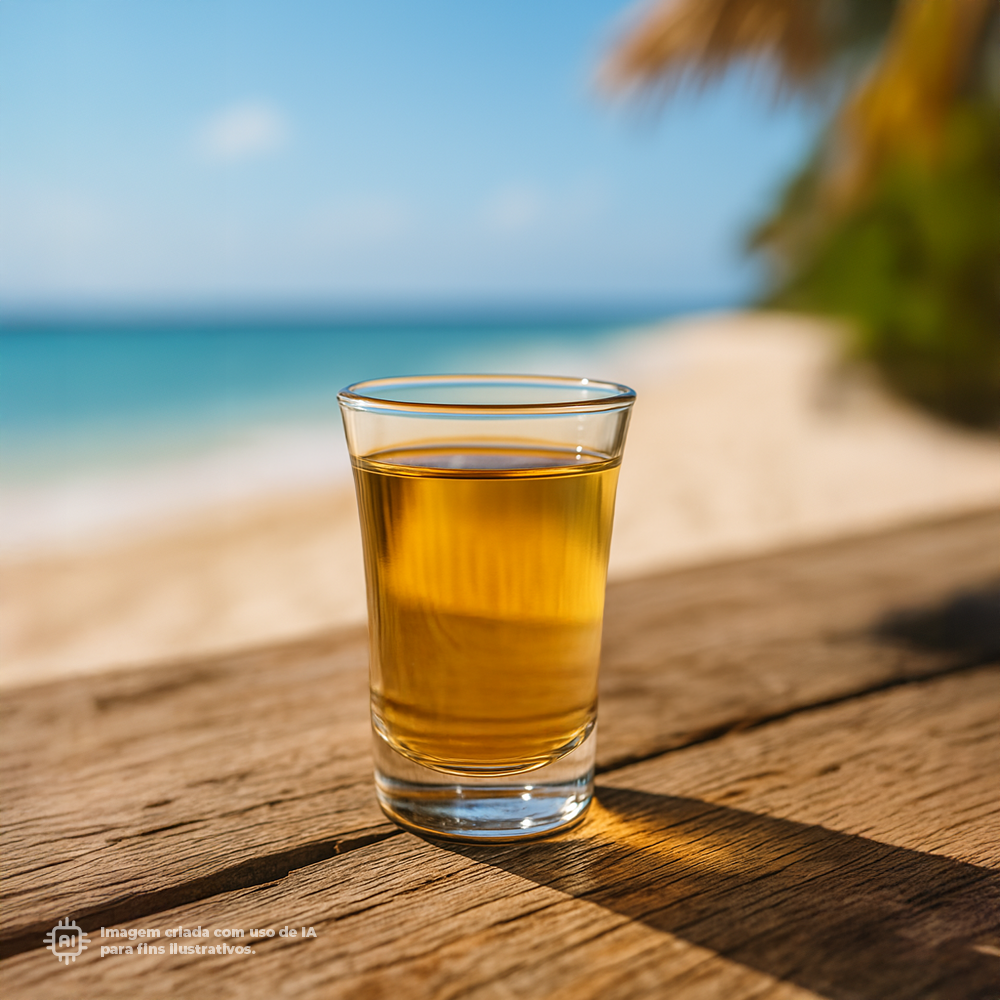 Copo shot transparente Liffe de 3 cl em uma mesa de praia
