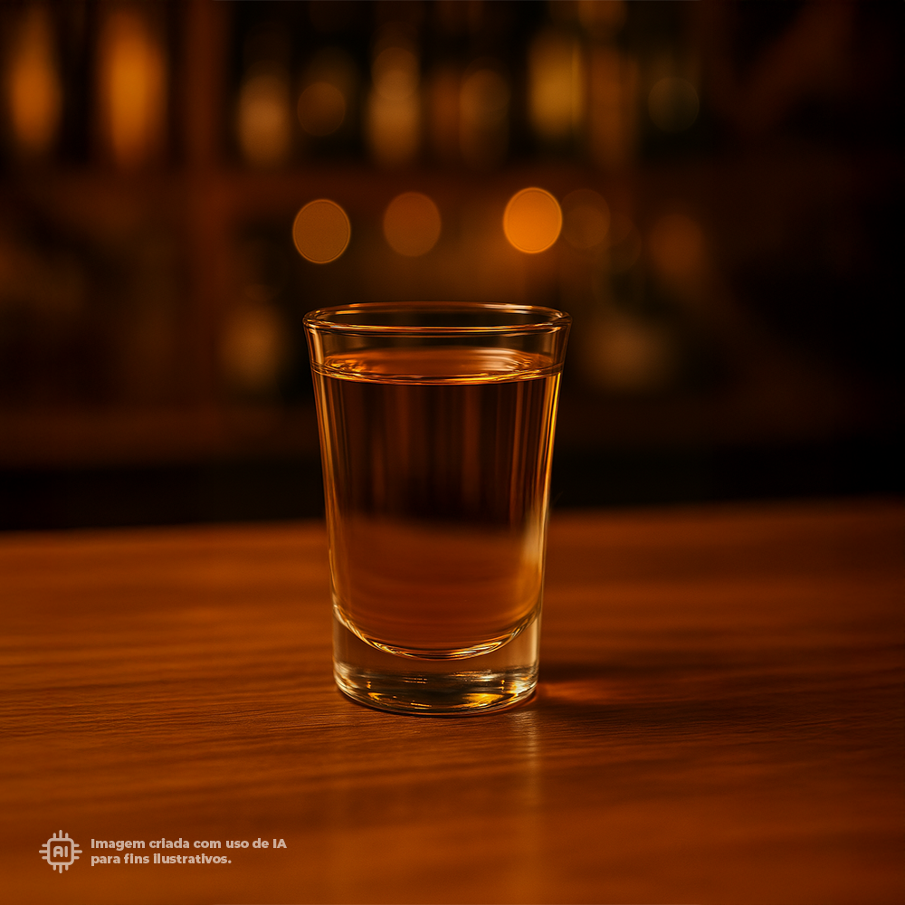 Copo shot Liffe transparente de 3 cl sobre uma mesa de bar.
