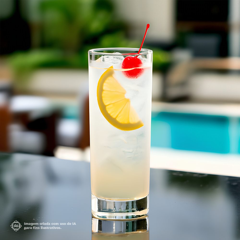 Copo Tubo Liffe Transparente 33 cl com limonada e cereja no topo