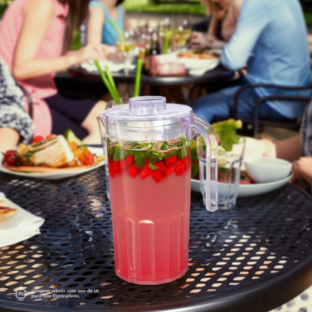 Jarro com Tampa Liffe Transparente 1,5L em uma mesa com pessoas comendo