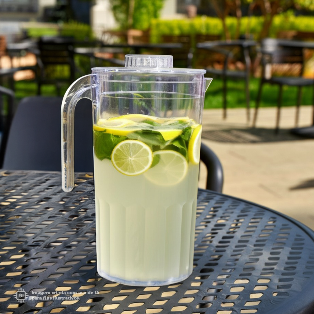 Jarro com Tampa Liffe Transparente 1,5L cheio de limonada com fatias de limão