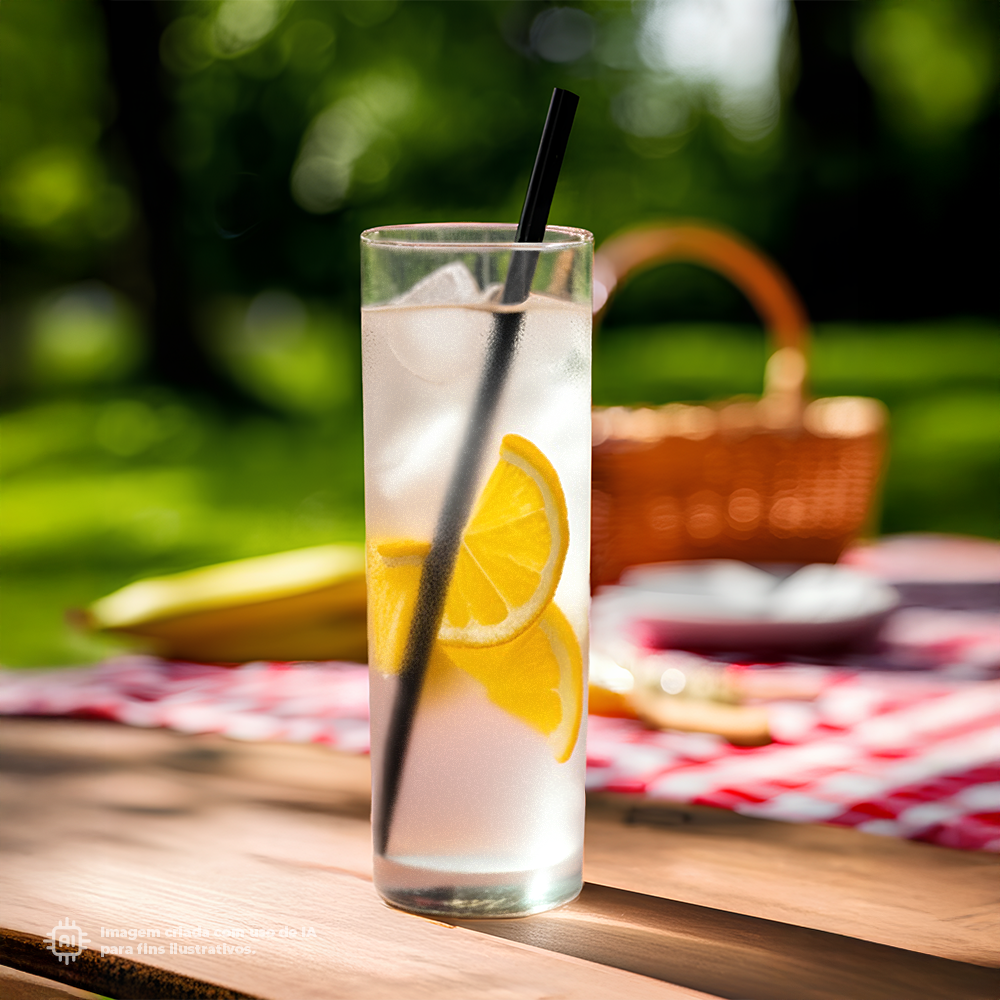 Copo Tubo Liffe ICE 22 cl com limão e palha em um piquenique ao ar livre