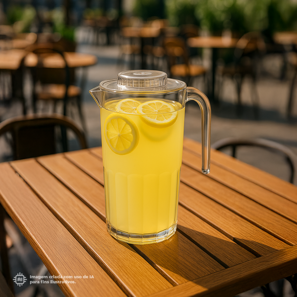Jarro com Tampa Liffe Transparente 1,5L cheio de limonada com fatias de limão