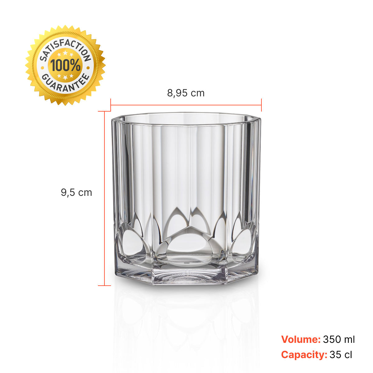 Copo Whisky Liffe Transparente 35 cl com capacidade de 35 cl e volume de 250 ml, com medida de 8,95 de largura e medida de 9,5 cm de altura