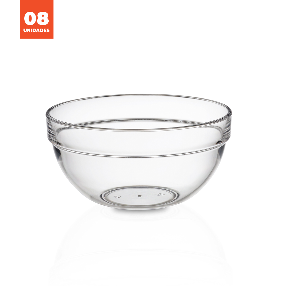 Kit Bowl Liffe Transparente 42cl, 8 unidades, ideal para uso diário
