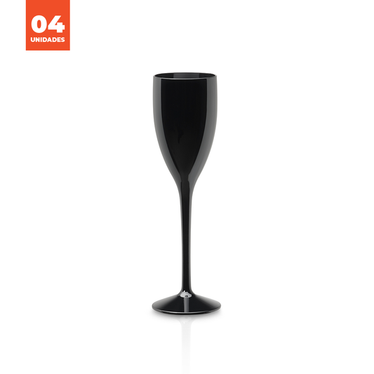 Kit de 4 copos de champanhe Liffe preto 12cl, perfeito para eventos elegantes.